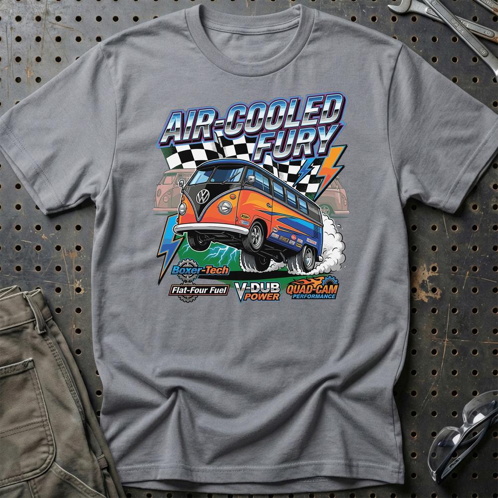 Volkswagen Type 2 Aircooled Fury Classic Bus T-Shirt-Beklædning-VW-Grå Sport-S-Garage Culture Shop- garage - man cave - merchandise