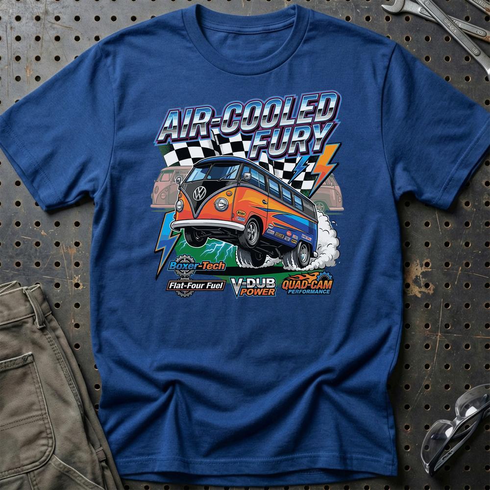 Volkswagen Type 2 Aircooled Fury Classic Bus T-Shirt-Beklædning-VW-Blå Royal-S-Garage Culture Shop- garage - man cave - merchandise