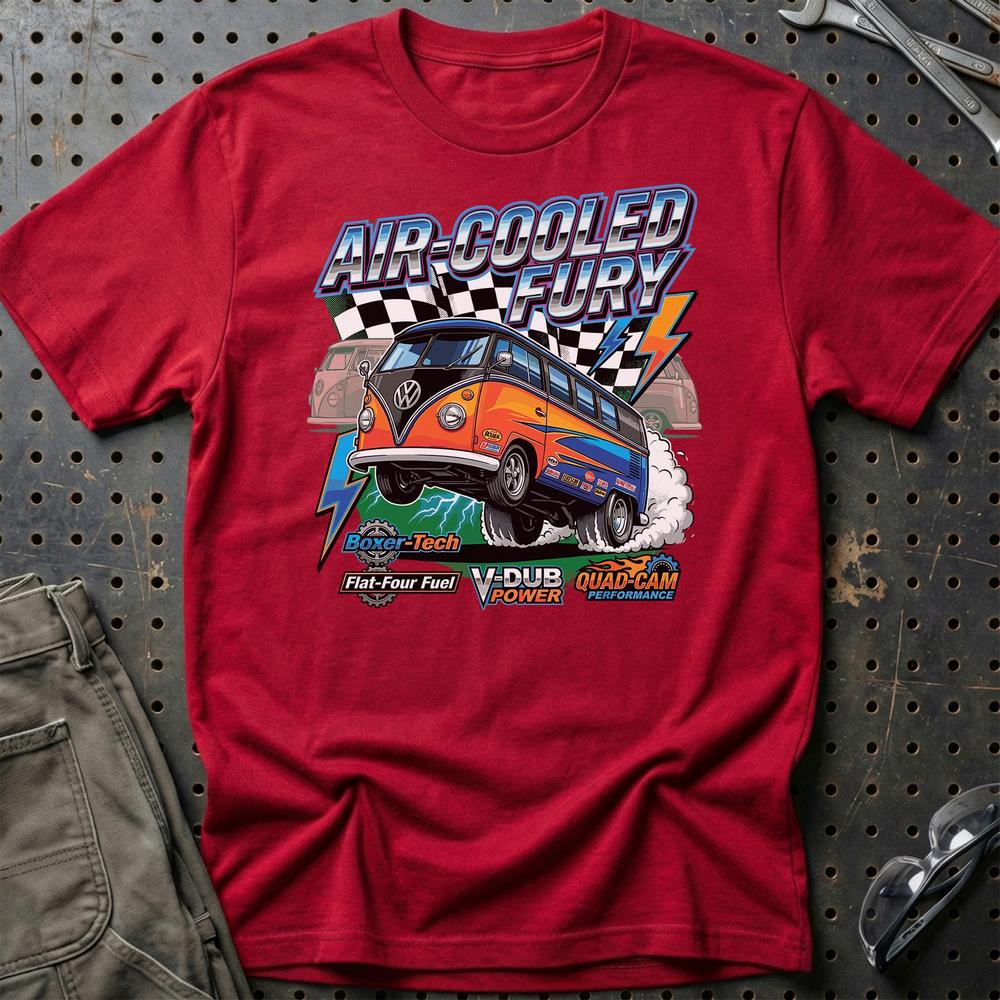 Volkswagen Type 2 Aircooled Fury Classic Bus T-Shirt-Beklædning-VW-Rød-S-Garage Culture Shop- garage - man cave - merchandise