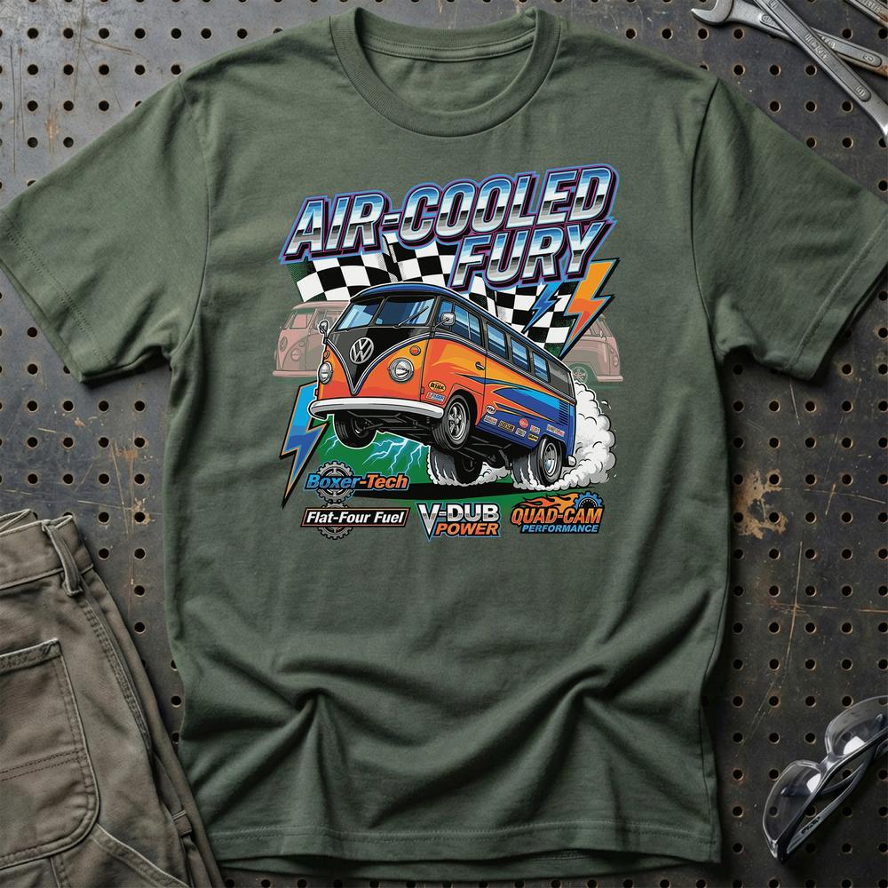 Volkswagen Type 2 Aircooled Fury Classic Bus T-Shirt-Beklædning-VW-Grøn Militær-S-Garage Culture Shop- garage - man cave - merchandise