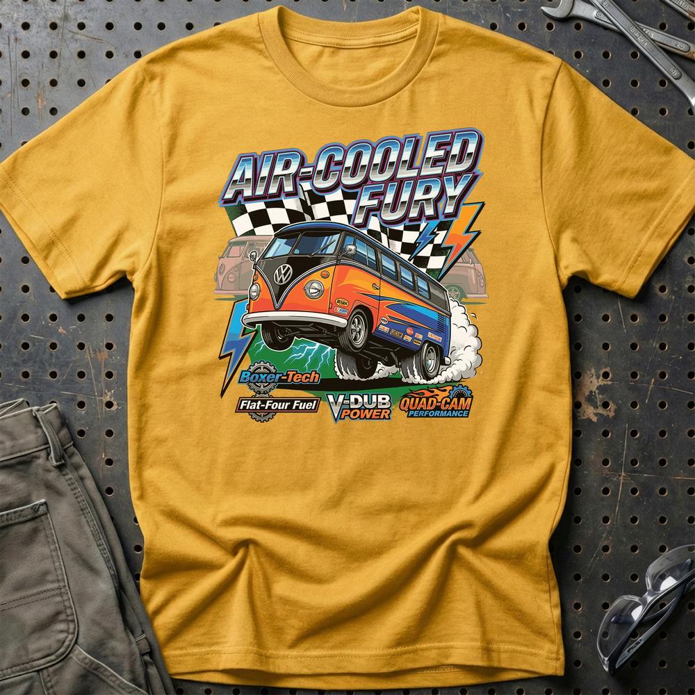 Volkswagen Type 2 Aircooled Fury Classic Bus T-Shirt-Beklædning-VW-Guld-S-Garage Culture Shop- garage - man cave - merchandise