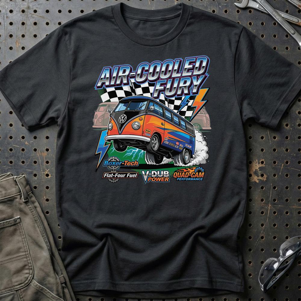 Volkswagen Type 2 Aircooled Fury Classic Bus T-Shirt-Beklædning-VW-Sort-S-Garage Culture Shop- garage - man cave - merchandise