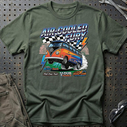 Volkswagen Type 2 Aircooled Fury Classic Bus - Unisex T-Shirt-Beklædning-VW-Grøn Militær-S-Garage Culture Shop- garage - man cave - merchandise