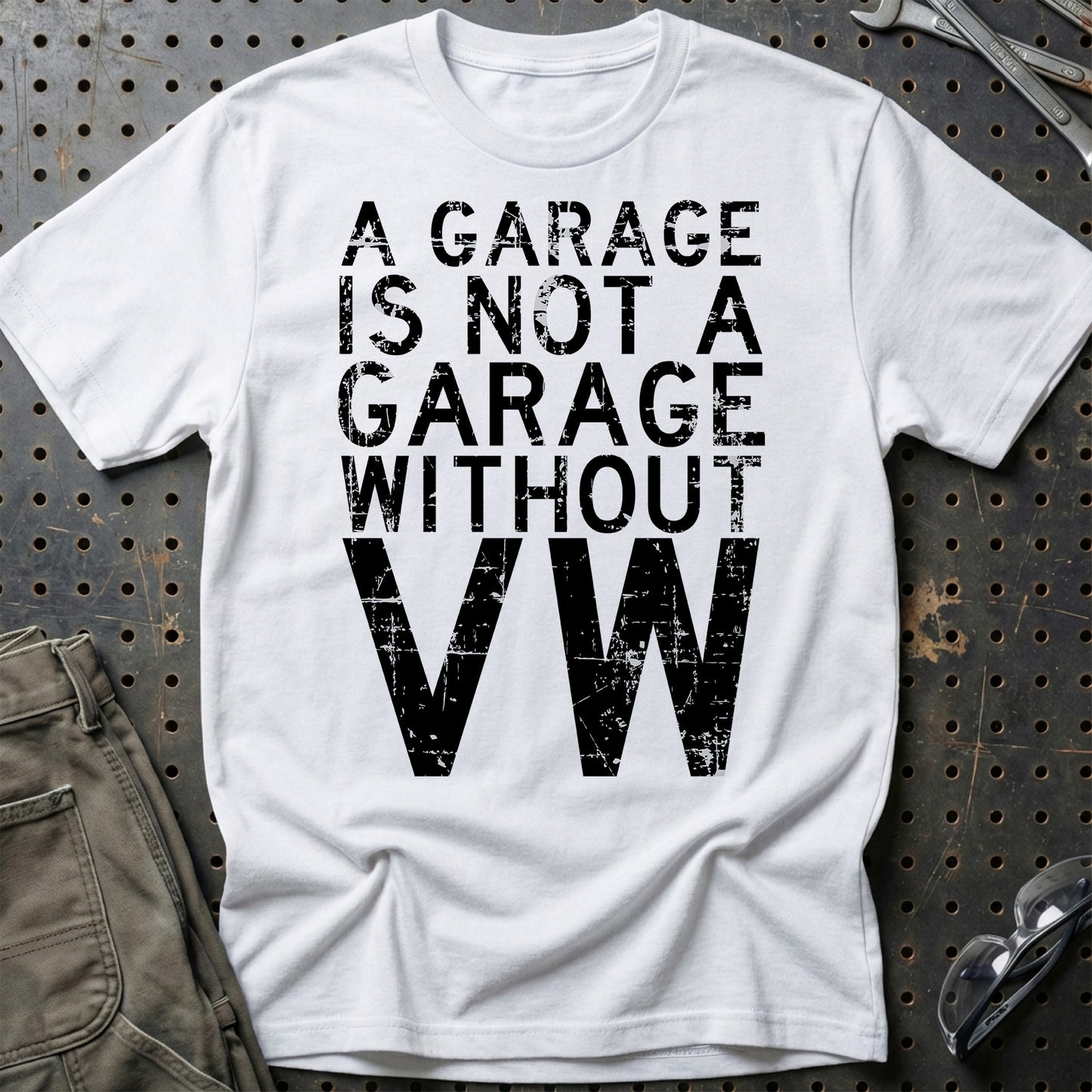 Volkswagen VW - A Garage Is Not A Garage Without VW - Unisex T-Shirt , Bomuld-Beklædning-VW-Hvid-S-Garage Culture Shop- garage - man cave - merchandise