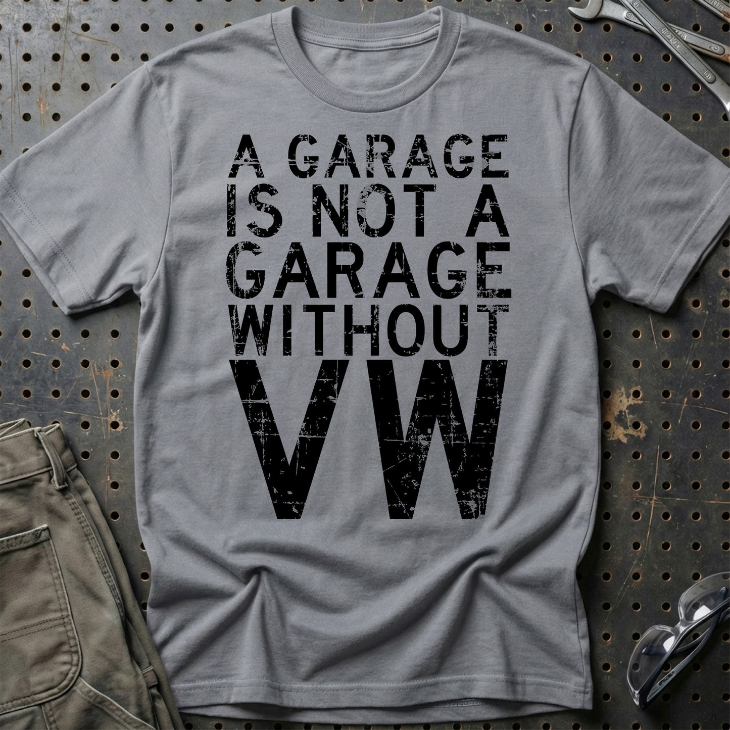 Volkswagen VW - A Garage Is Not A Garage Without VW - Unisex T-Shirt , Bomuld-Beklædning-VW-Grå Sport-S-Garage Culture Shop- garage - man cave - merchandise