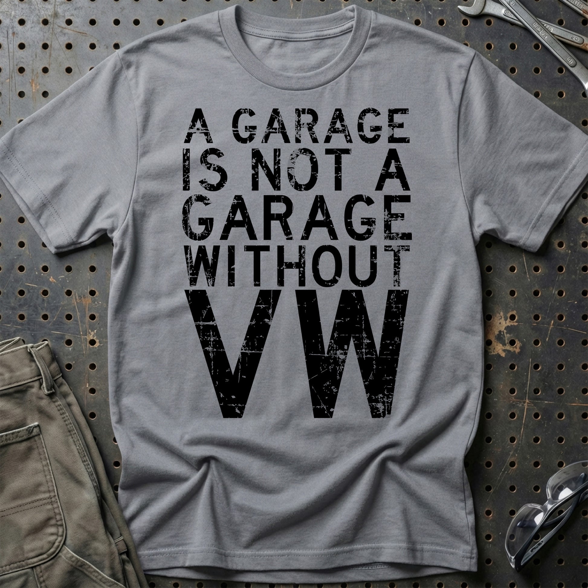 Volkswagen VW - A Garage Is Not A Garage Without VW - Unisex T-Shirt , Bomuld-Beklædning-VW-Grå Sport-S-Garage Culture Shop- garage - man cave - merchandise