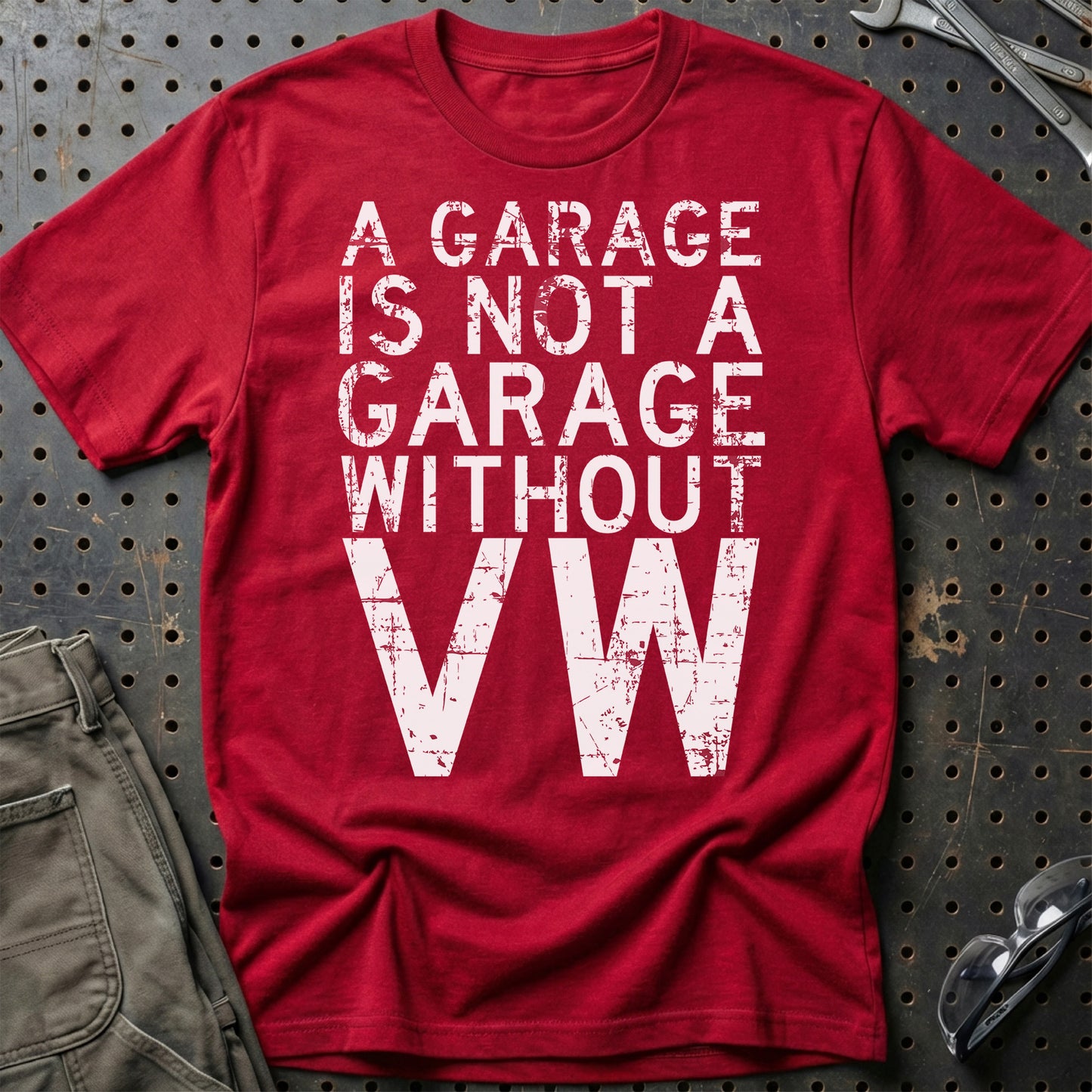 Volkswagen VW - A Garage Is Not A Garage Without VW - Unisex T-Shirt , Bomuld-Beklædning-VW-Rød-S-Garage Culture Shop- garage - man cave - merchandise
