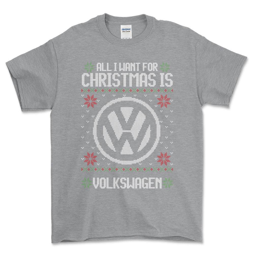 Volkswagen VW - All I Want For Christmas - Unisex T-Shirt , Bomuld-Beklædning-VW-Grå Sport-S-Forside-Garage Culture Shop- garage - man cave - merchandise