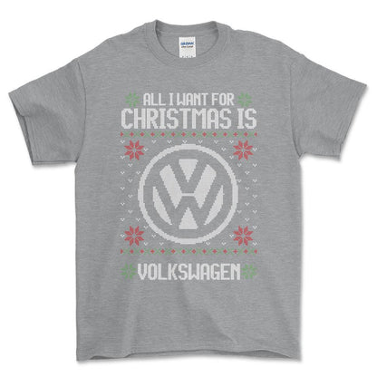 Volkswagen VW - All I Want For Christmas - Unisex T-Shirt , Bomuld-Beklædning-VW-Grå Sport-S-Forside-Garage Culture Shop- garage - man cave - merchandise