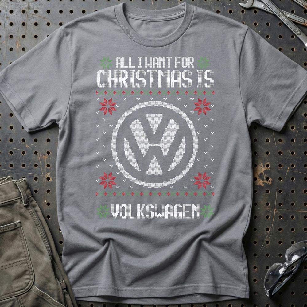 Volkswagen VW - All I Want For Christmas - Unisex T-Shirt , Bomuld-Beklædning-VW-Grå Sport-S-Garage Culture Shop- garage - man cave - merchandise