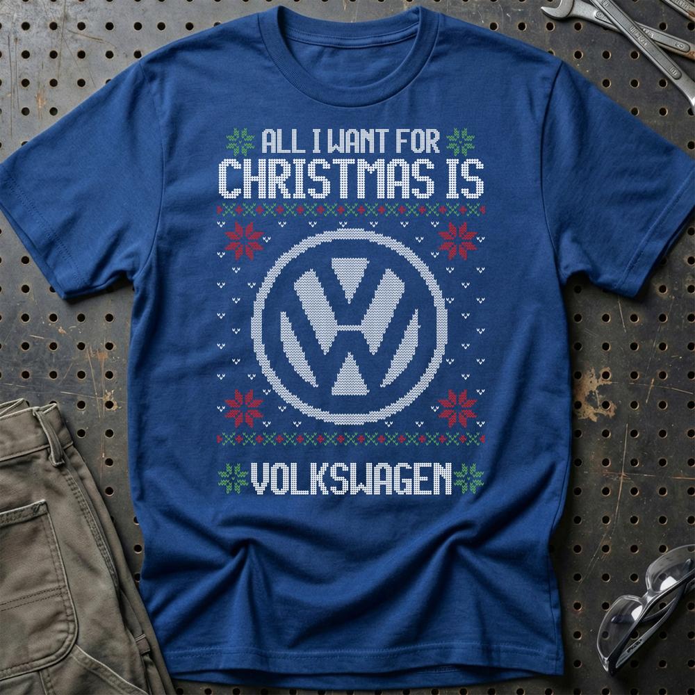 Volkswagen VW - All I Want For Christmas - Unisex T-Shirt , Bomuld-Beklædning-VW-Blå Royal-S-Garage Culture Shop- garage - man cave - merchandise