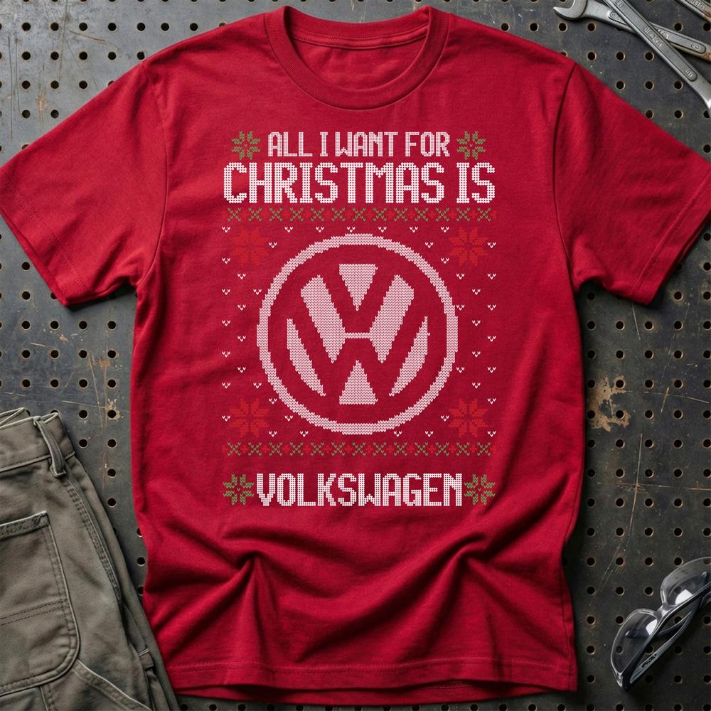Volkswagen VW - All I Want For Christmas - Unisex T-Shirt , Bomuld-Beklædning-VW-Rød-S-Garage Culture Shop- garage - man cave - merchandise