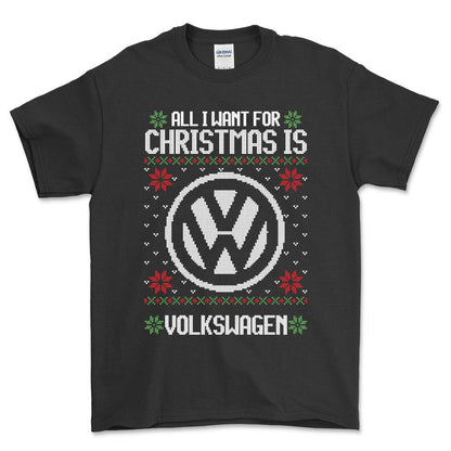 Volkswagen VW - All I Want For Christmas - Unisex T-Shirt , Bomuld-Beklædning-VW-Sort-S-Forside-Garage Culture Shop- garage - man cave - merchandise