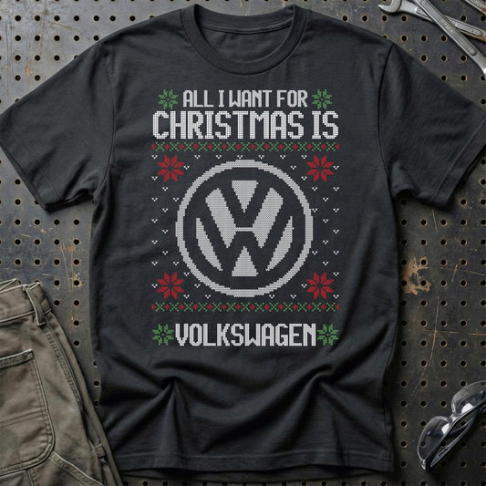 Volkswagen VW - All I Want For Christmas - Unisex T-Shirt , Bomuld-Beklædning-VW-Sort-S-Garage Culture Shop- garage - man cave - merchandise