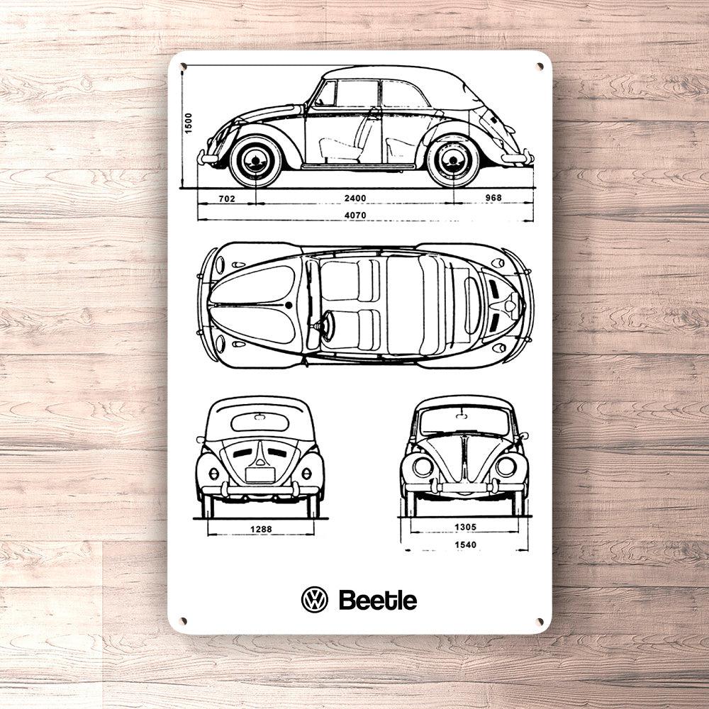Volkswagen VW Beetle Blueprint Skilte, Musemåtte, Dørmåtte-Blueprint-VW-Garage Culture Shop- garage - man cave - merchandise