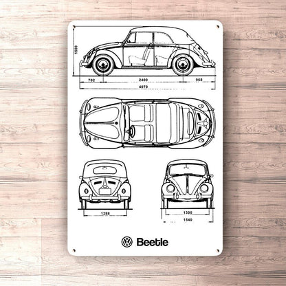 Volkswagen VW Beetle Blueprint Skilte, Musemåtte, Dørmåtte-Blueprint-VW-Garage Culture Shop- garage - man cave - merchandise