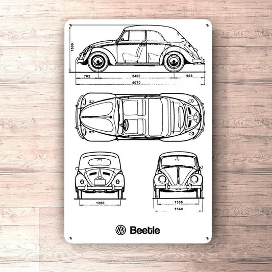Volkswagen VW Beetle Blueprint Skilte, Musemåtte, Dørmåtte-Blueprint-VW-Garage Culture Shop- garage - man cave - merchandise