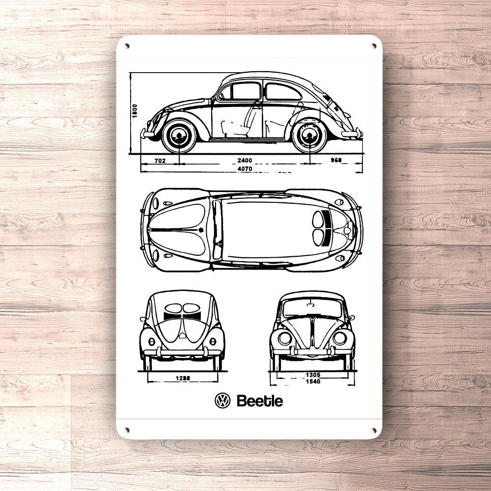 Volkswagen VW Beetle Blueprint Skilte, Musemåtte, Dørmåtte-Blueprint-VW-Garage Culture Shop- garage - man cave - merchandise