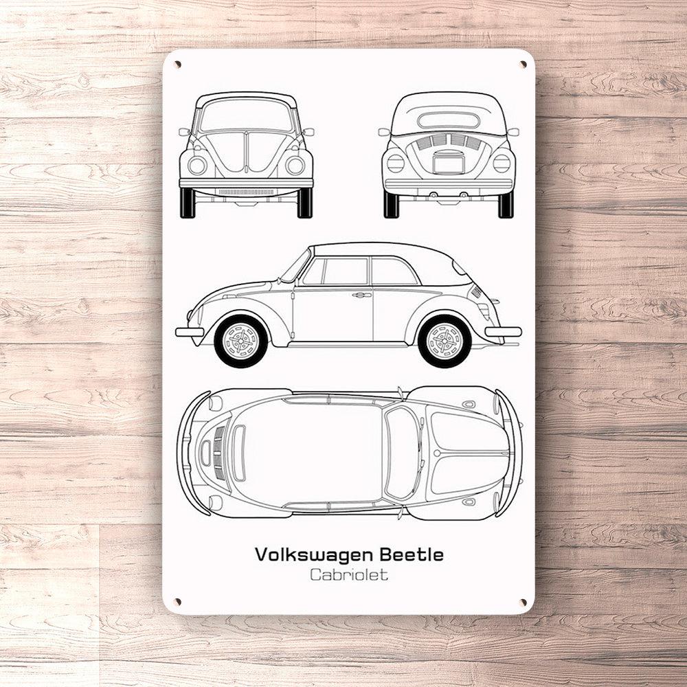 Volkswagen VW Beetle Cabriolet Blueprint Skilte, Musemåtte, Dørmåtte-Blueprint-VW-Garage Culture Shop- garage - man cave - merchandise