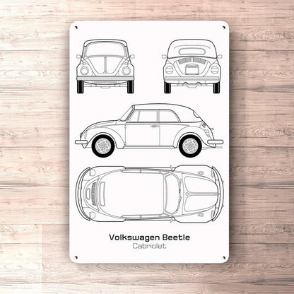 Volkswagen VW Beetle Cabriolet Blueprint Skilte, Musemåtte, Dørmåtte-Blueprint-VW-Garage Culture Shop- garage - man cave - merchandise