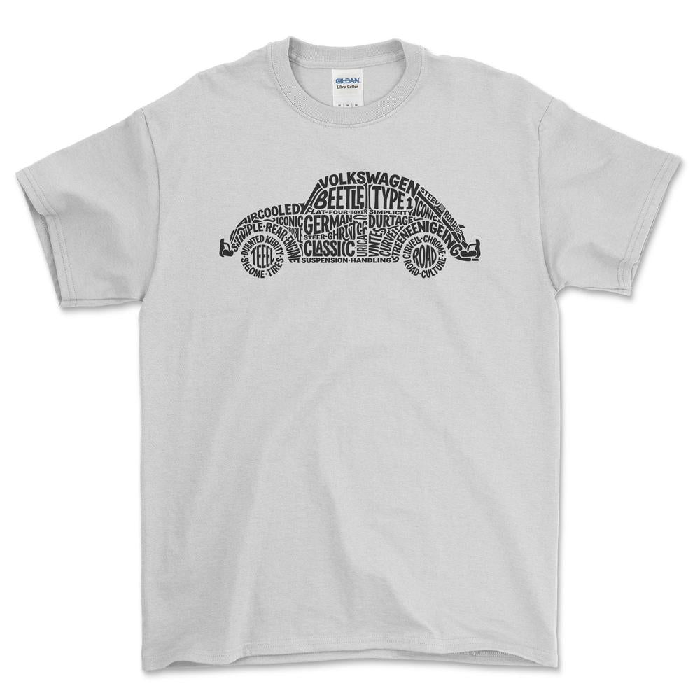 Volkswagen VW Beetle Old School Typography T-Shirt-Beklædning-VW-Hvid-S-Garage Culture Shop- garage - man cave - merchandise