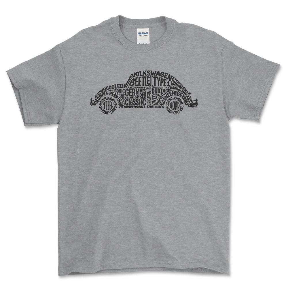 Volkswagen VW Beetle Old School Typography T-Shirt-Beklædning-VW-Grå Sport-S-Garage Culture Shop- garage - man cave - merchandise