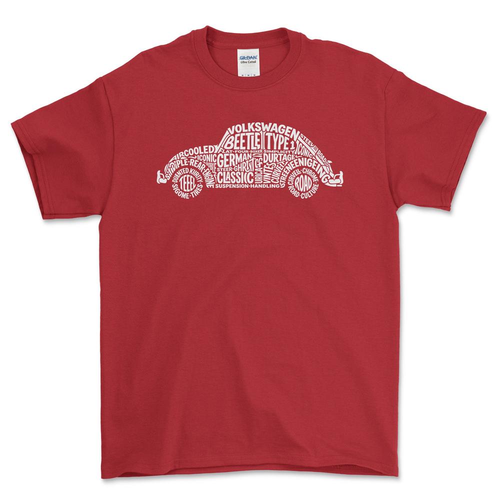 Volkswagen VW Beetle Old School Typography T-Shirt-Beklædning-VW-Rød-S-Garage Culture Shop- garage - man cave - merchandise