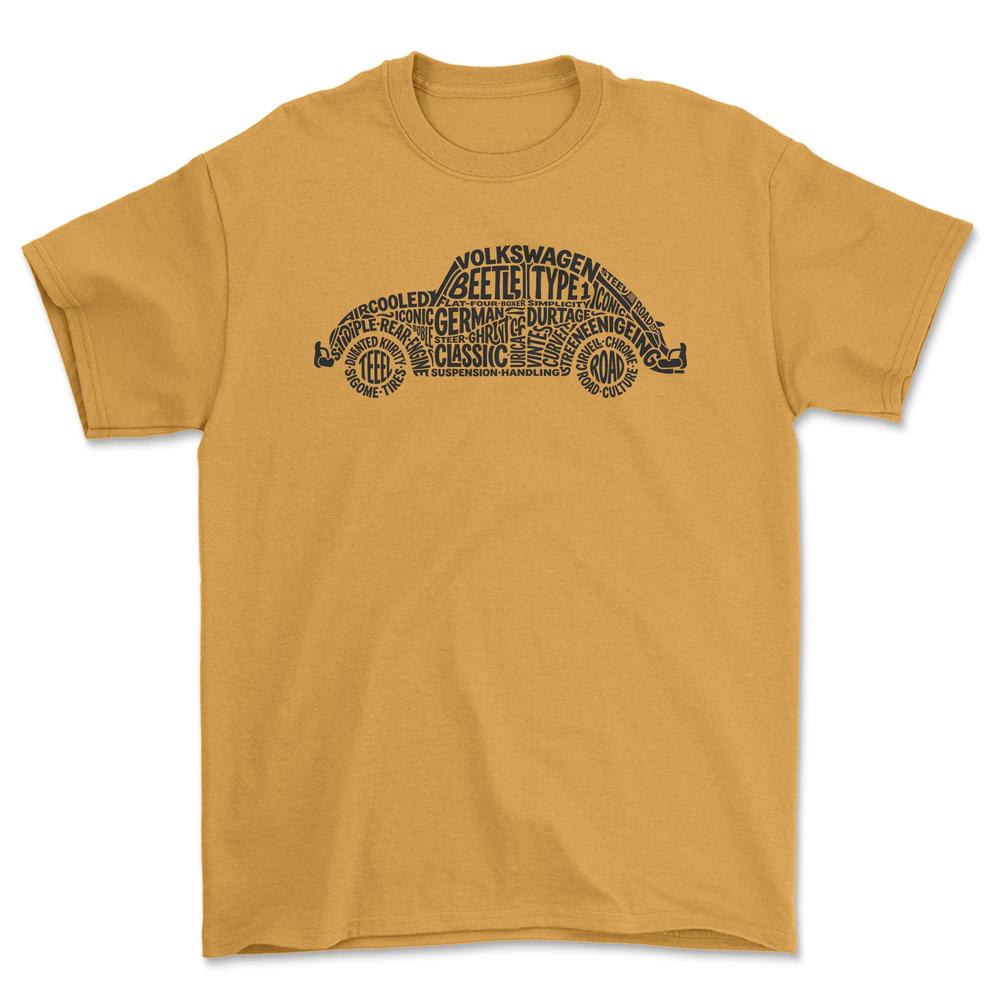 Volkswagen VW Beetle Old School Typography T-Shirt-Beklædning-VW-Guld-S-Garage Culture Shop- garage - man cave - merchandise
