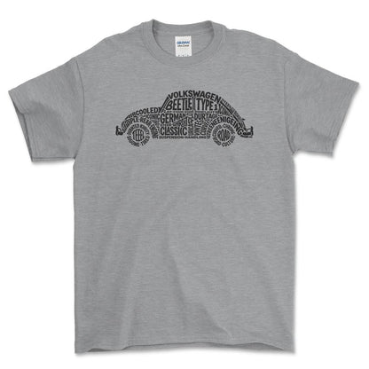 Volkswagen VW Beetle Old School Typography - Unisex T-Shirt-Beklædning-VW-Grå Sport-S-Forside-Garage Culture Shop- garage - man cave - merchandise