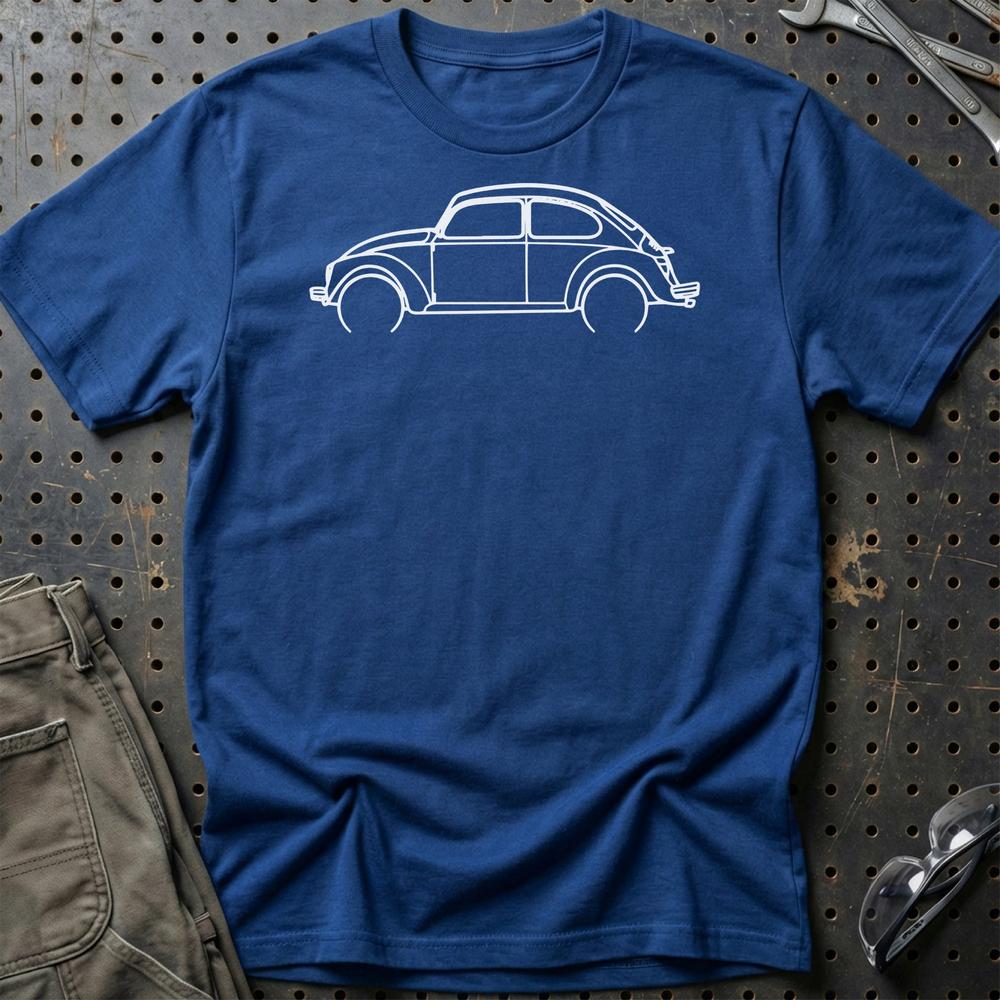Volkswagen VW Beetle Outline T-Shirt-Beklædning-VW-Blå Royal-S-Garage Culture Shop- garage - man cave - merchandise
