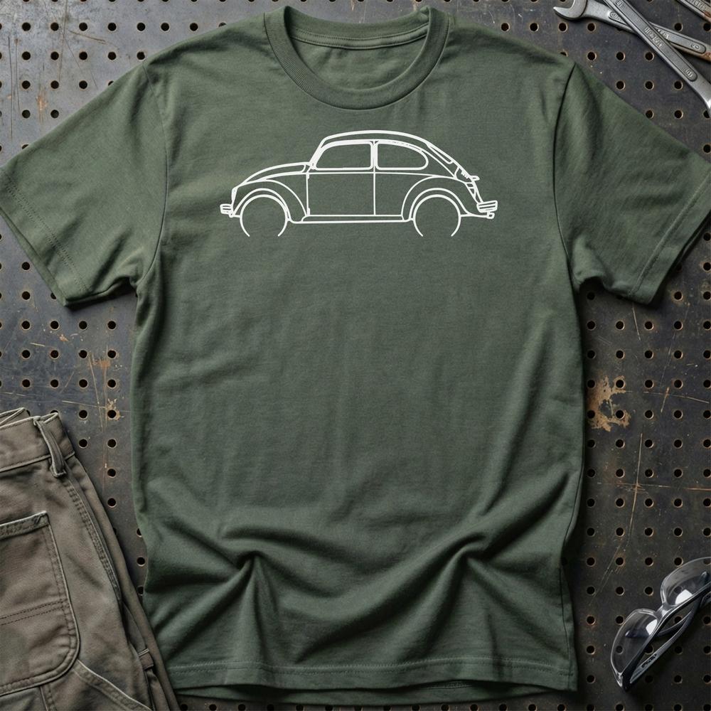 Volkswagen VW Beetle Outline T-Shirt-Beklædning-VW-Grøn Militær-S-Garage Culture Shop- garage - man cave - merchandise