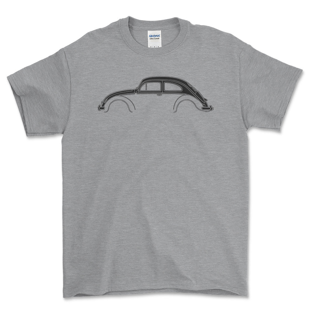 Volkswagen VW Beetle Type 1 Silhuet - Unisex T-Shirt , Bomuld-Beklædning-VW-Grå Sport-S-Forside-Garage Culture Shop- garage - man cave - merchandise