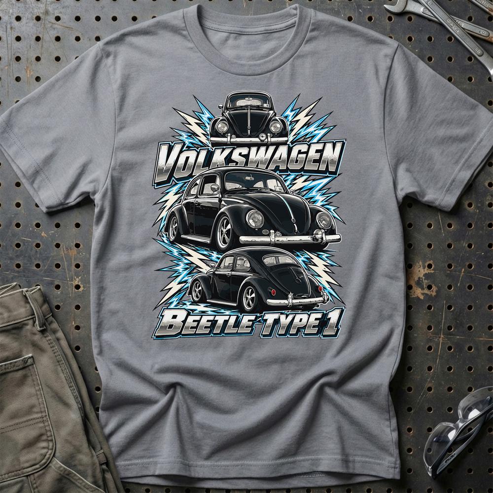 Volkswagen VW Beetle Type 1 T-Shirt-Beklædning-VW-Grå Sport-S-Garage Culture Shop- garage - man cave - merchandise