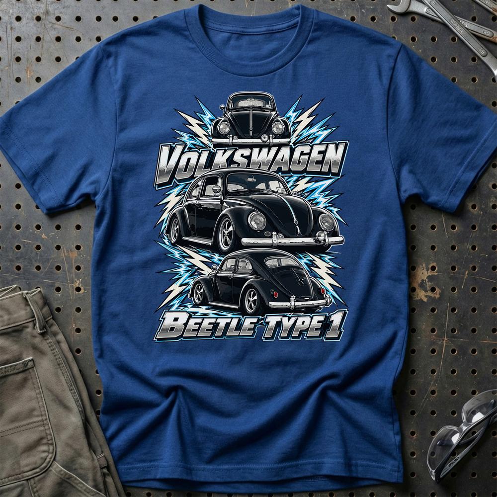 Volkswagen VW Beetle Type 1 T-Shirt-Beklædning-VW-Blå Royal-S-Garage Culture Shop- garage - man cave - merchandise