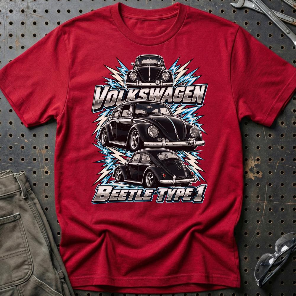 Volkswagen VW Beetle Type 1 T-Shirt-Beklædning-VW-Rød-S-Garage Culture Shop- garage - man cave - merchandise
