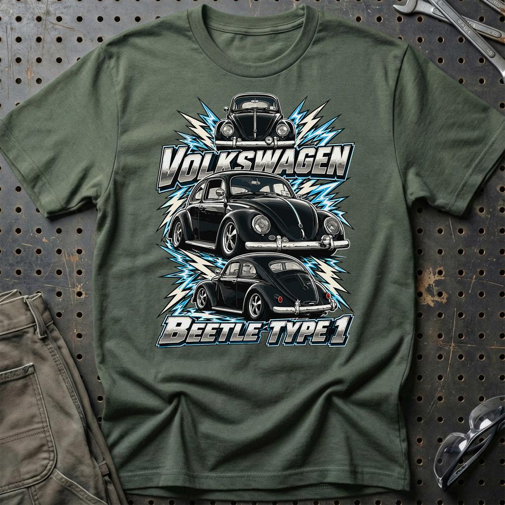 Volkswagen VW Beetle Type 1 T-Shirt-Beklædning-VW-Grøn Militær-S-Garage Culture Shop- garage - man cave - merchandise