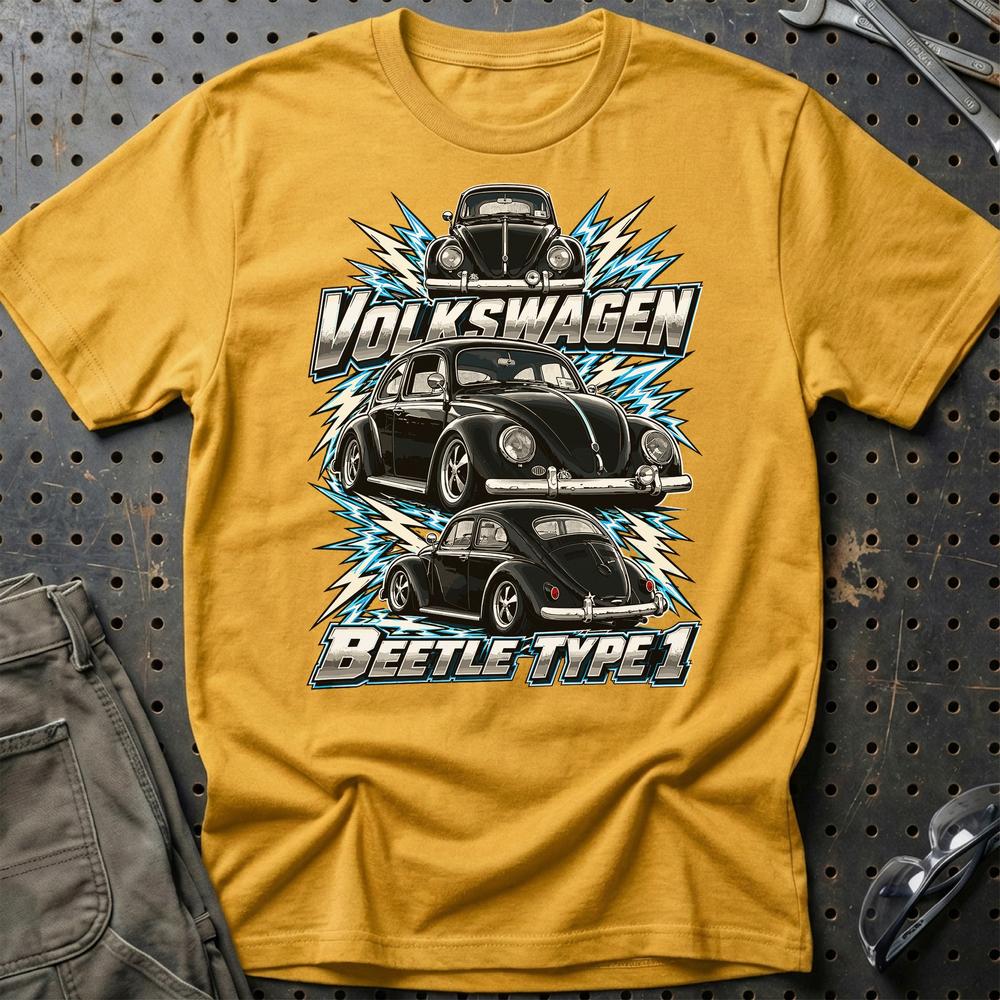 Volkswagen VW Beetle Type 1 T-Shirt-Beklædning-VW-Guld-S-Garage Culture Shop- garage - man cave - merchandise