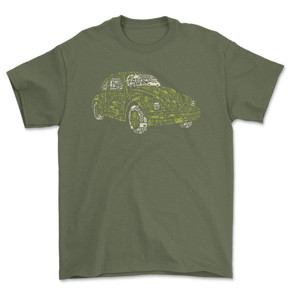 Volkswagen VW Beetle Unisex T-Shirt , Bomuld-Beklædning-VW-Grøn Militær-S-Forside-Garage Culture Shop- garage - man cave - merchandise