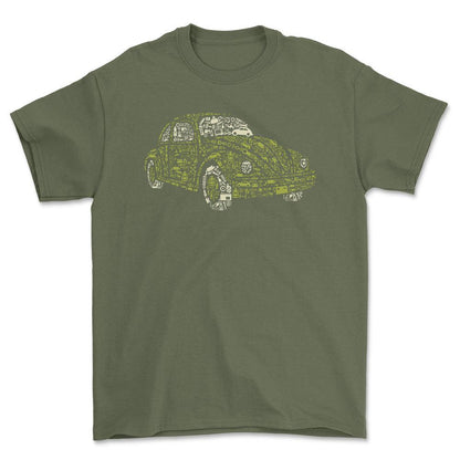 Volkswagen VW Beetle Unisex T-Shirt , Bomuld-Beklædning-VW-Grøn Militær-S-Forside-Garage Culture Shop- garage - man cave - merchandise