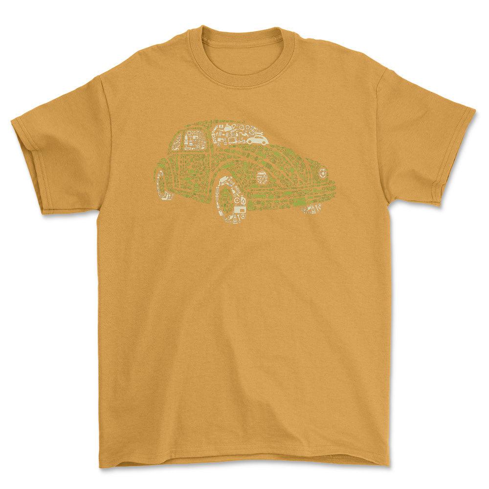 Volkswagen VW Beetle Unisex T-Shirt , Bomuld-Beklædning-VW-Guld-S-Forside-Garage Culture Shop- garage - man cave - merchandise