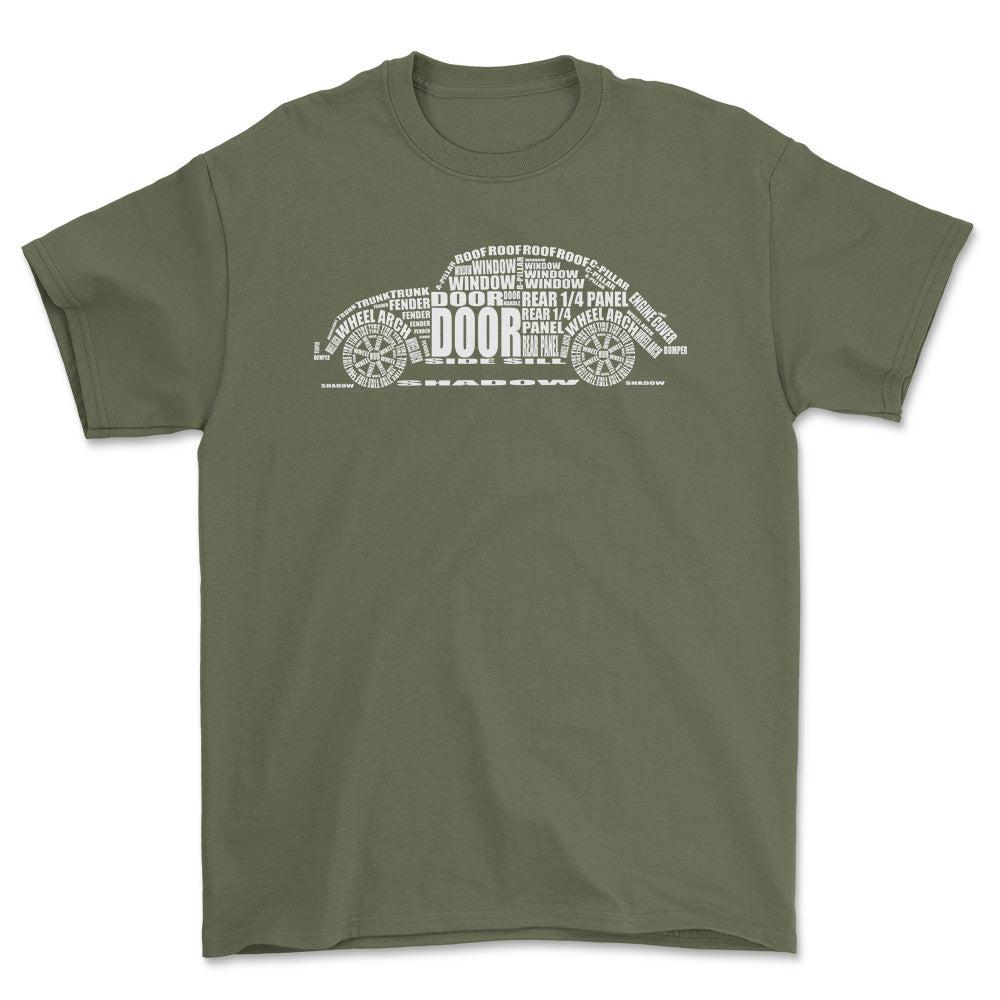 Volkswagen VW Beetle Unisex T-Shirt , Bomuld-Beklædning-VW-Grøn Militær-S-Forside-Garage Culture Shop- garage - man cave - merchandise