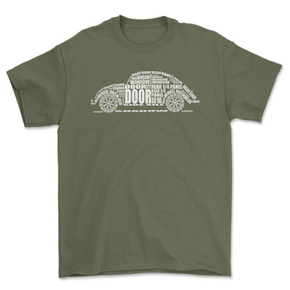 Volkswagen VW Beetle Unisex T-Shirt , Bomuld-Beklædning-VW-Grøn Militær-S-Forside-Garage Culture Shop- garage - man cave - merchandise