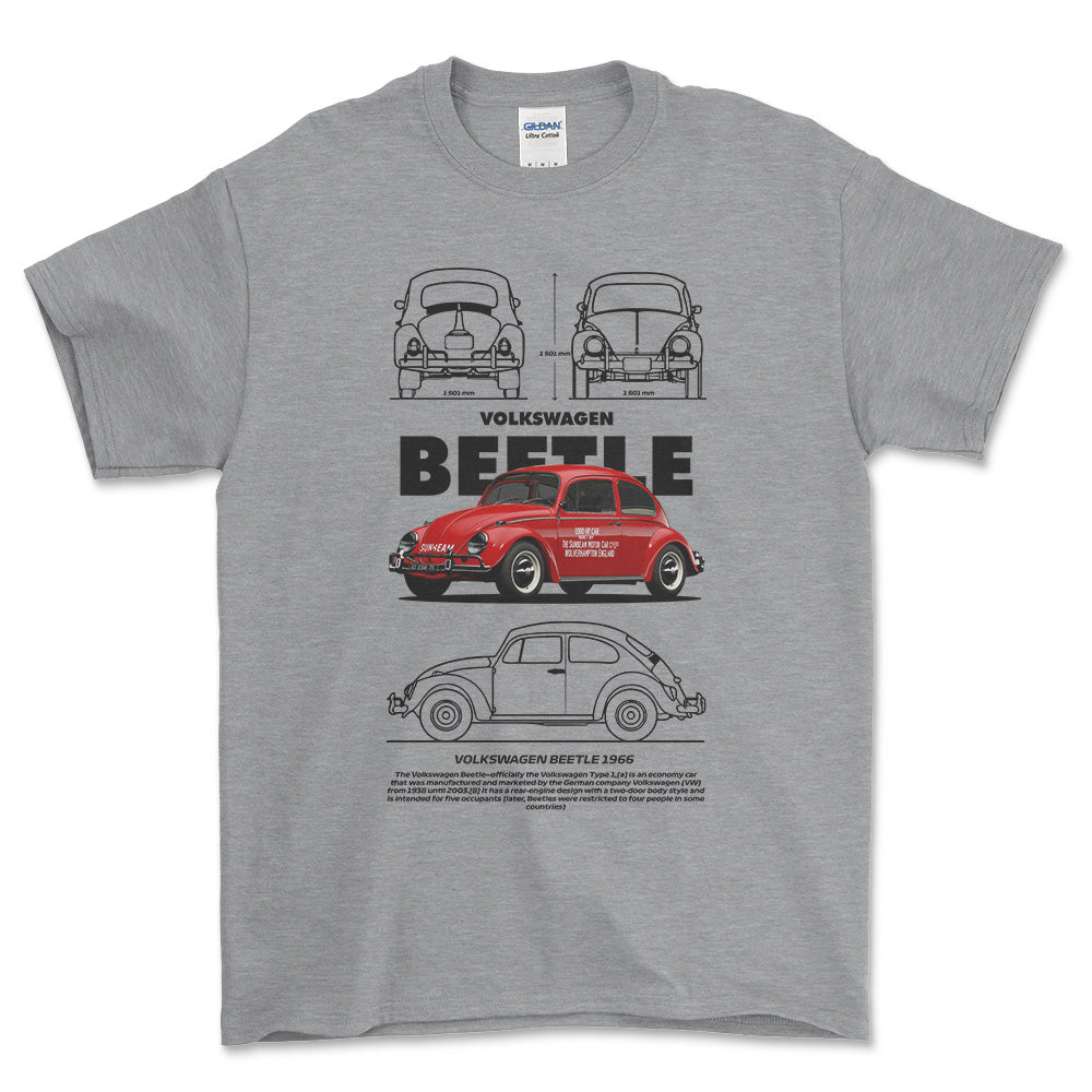Volkswagen VW Beetle - Unisex T-Shirt-Beklædning-VW-Grå Sport-S-Forside-Garage Culture Shop- garage - man cave - merchandise