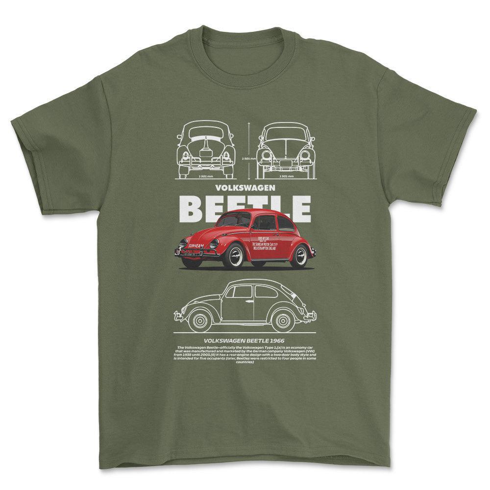 Volkswagen VW Beetle - Unisex T-Shirt-Beklædning-VW-Grøn Militær-S-Forside-Garage Culture Shop- garage - man cave - merchandise