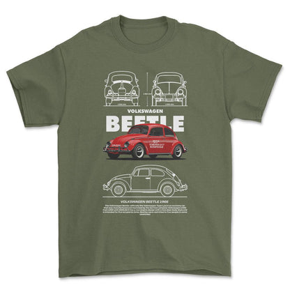 Volkswagen VW Beetle - Unisex T-Shirt-Beklædning-VW-Grøn Militær-S-Forside-Garage Culture Shop- garage - man cave - merchandise