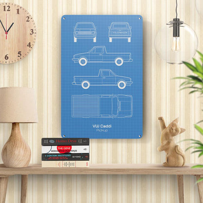 Volkswagen VW Caddi Pickup Blueprint Skilte, Musemåtte, Dørmåtte-Blueprint-VW-Garage Culture Shop- garage - man cave - merchandise