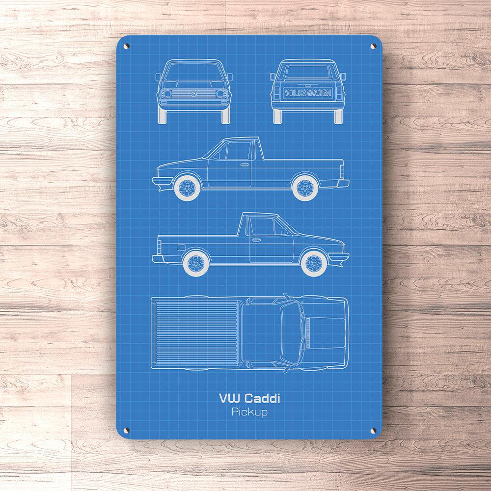 Volkswagen VW Caddi Pickup Blueprint Skilte, Musemåtte, Dørmåtte-Blueprint-VW-Garage Culture Shop- garage - man cave - merchandise