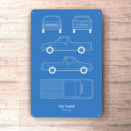 Volkswagen VW Caddi Pickup Blueprint Skilte, Musemåtte, Dørmåtte-Blueprint-VW-Garage Culture Shop- garage - man cave - merchandise