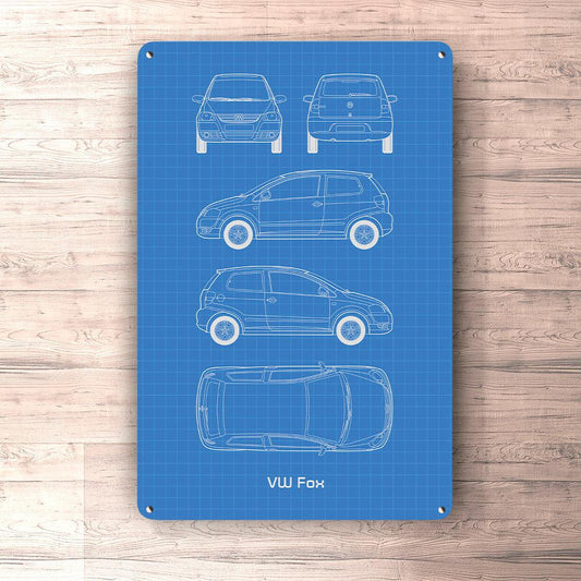 Volkswagen VW Fox Blueprint Skilte, Musemåtte, Dørmåtte-Blueprint-VW-Garage Culture Shop- garage - man cave - merchandise