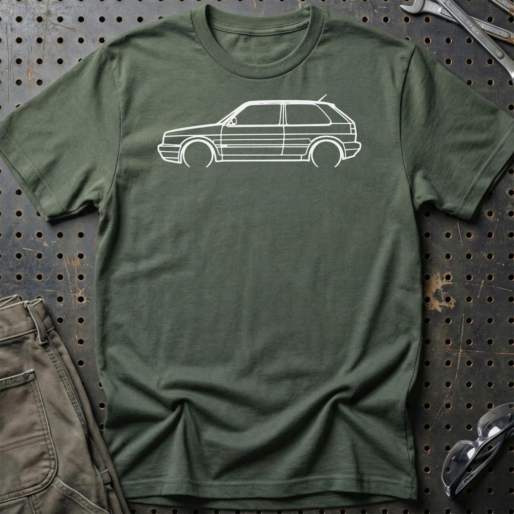 Volkswagen VW Golf 2 GTI Outline - Unisex T-Shirt-Beklædning-VW-Grøn Militær-S-Garage Culture Shop- garage - man cave - merchandise